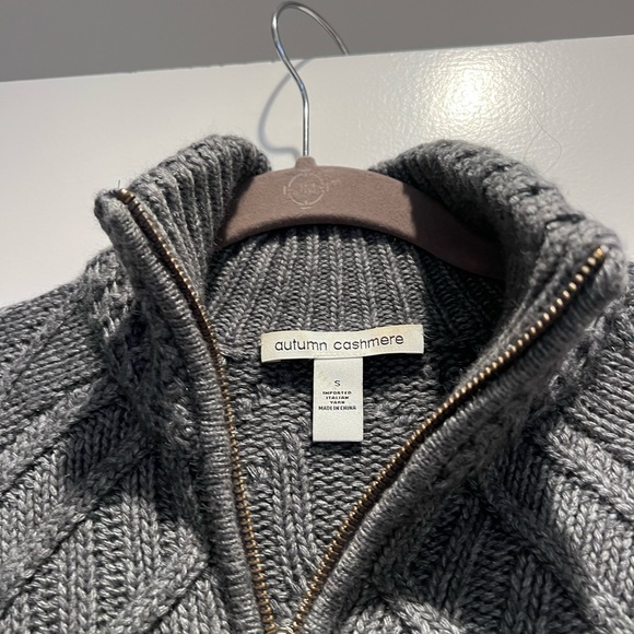 Autumn Cashmere gray peplum zip up mock turtle neck sweater. - Picture 3 of 6